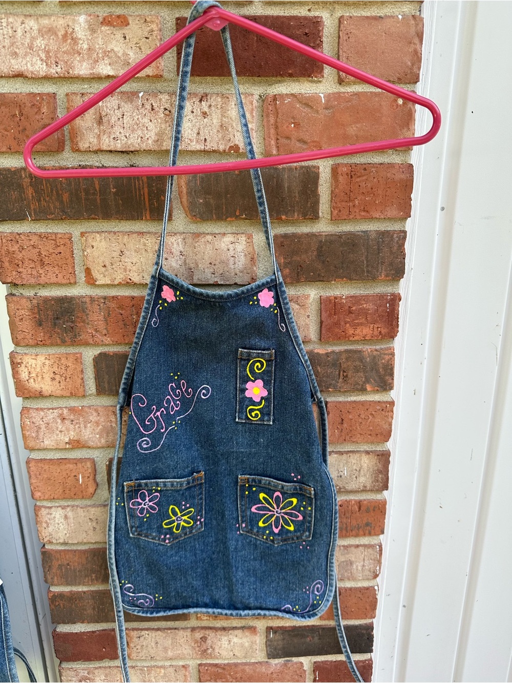 Girls Personalized “Grace” Denim Apron Fabric Painted Flowers